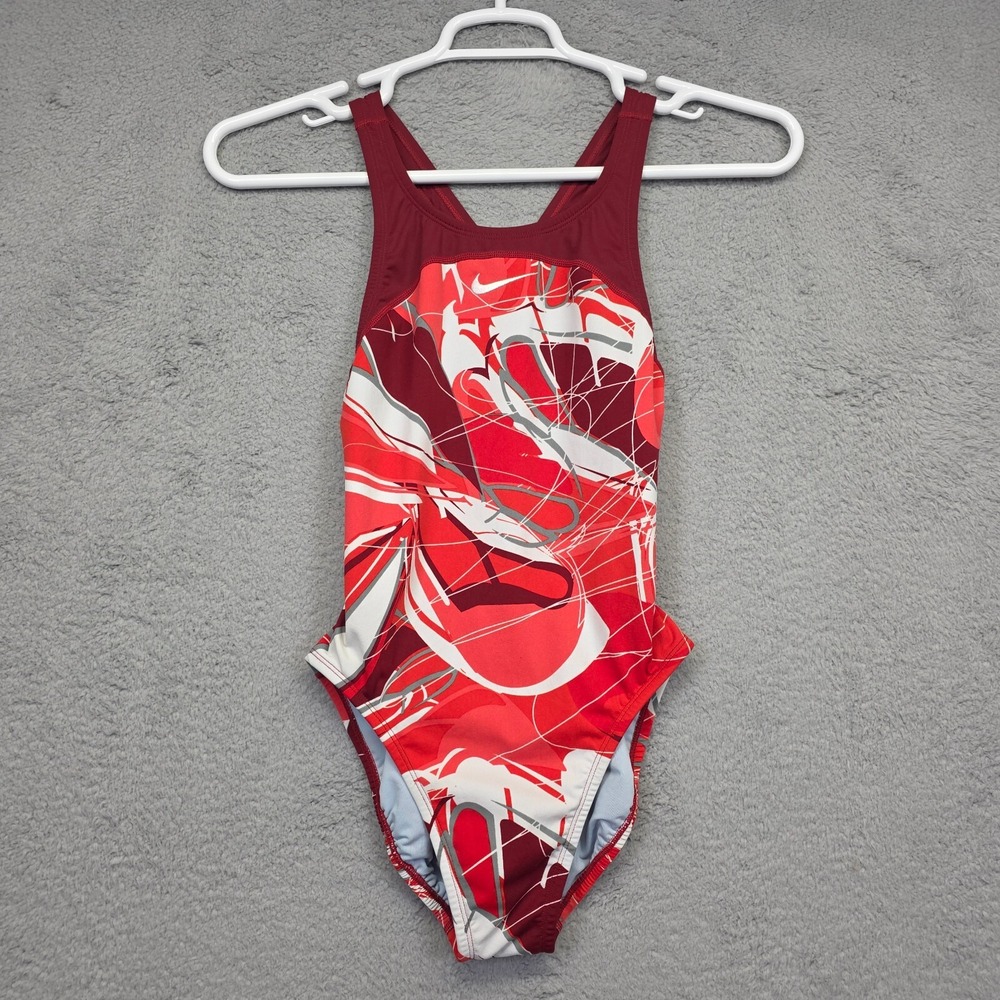 Vintage Nike Swimsuit Women 8 Red Maroon Keyhole Back One Piece Athleisure Sport